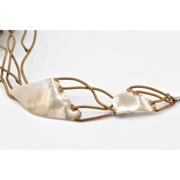 Joseph Boris Brutalist Mixed Metal Flower Chain Belt Hammered Brass Chunky main image 7